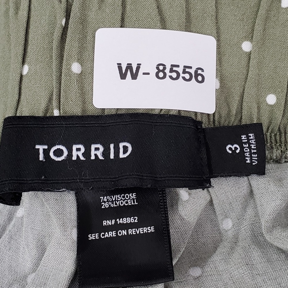 Torrid Women Pants 3 Green Polka Dot Wide-Leg Cropped 28" Inseam - Picture 2 of 10